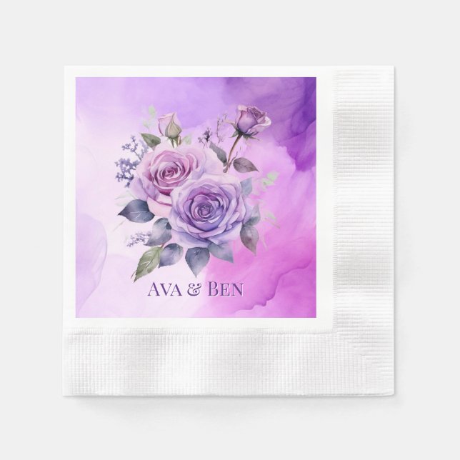 Lila und rosa Rosengarten Hochzeit Serviette (Vorderseite)