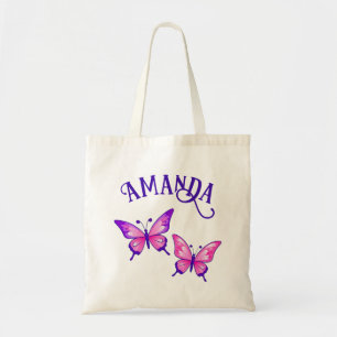 Lila und rosa Schmetterling Duo mit Namen Tragetasche