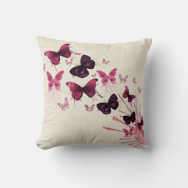 Lila und rosa Schmetterlingswirbel Kissen (Vorderseite)