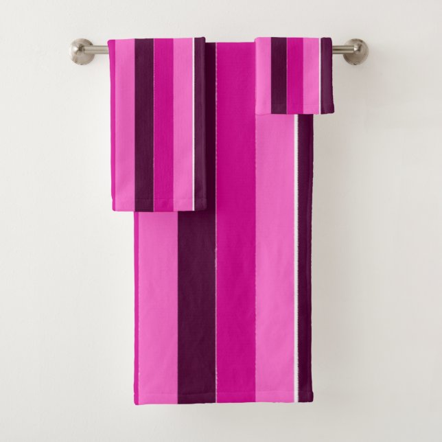 Lila und rosa Streifen Badhandtuch Set (Insitu)