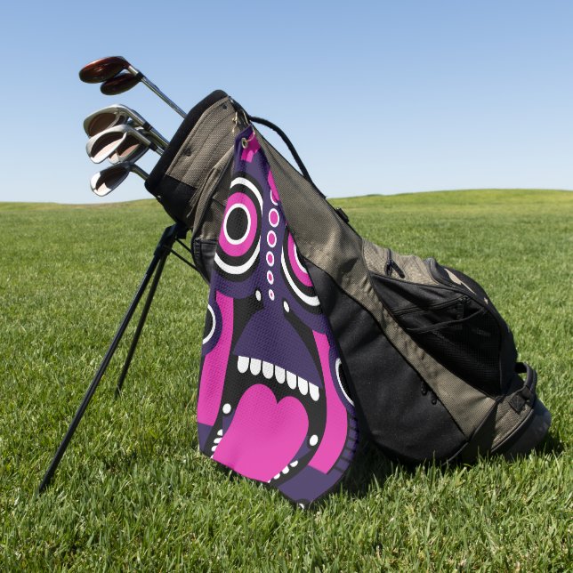 Lila und rosa Tiki-Maske Golfhandtuch (Gras)