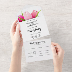 Lila und rosa Tulpen Hochzeit All In One Einladung