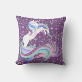 Lila und rosa Unicorn mit silbernen Sternen Kissen