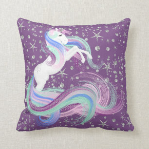 Lila und rosa Unicorn mit silbernen Sternen Kissen