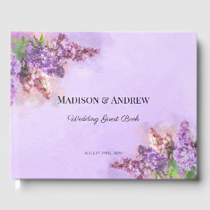 Lila und rosa Wasserfarben Lilac Blume Hochzeit Gästebuch
