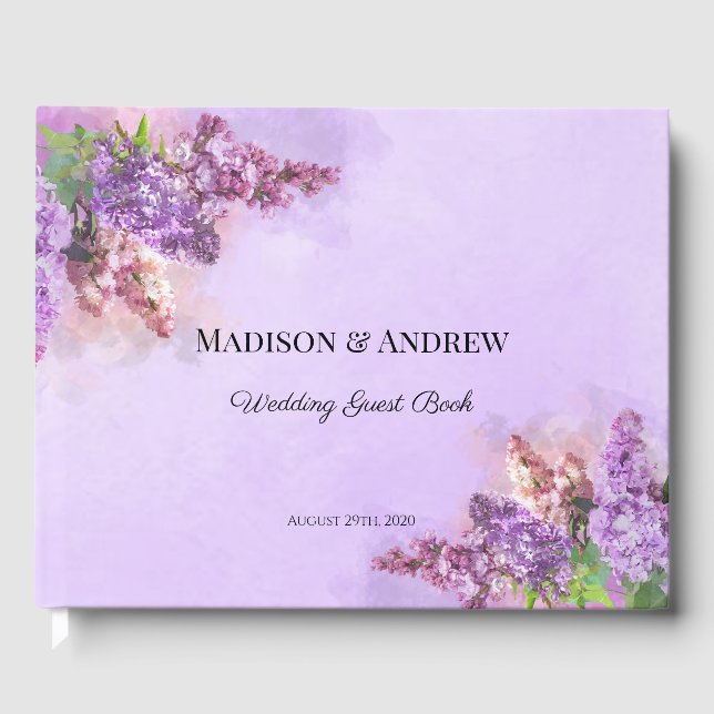Lila und rosa Wasserfarben Lilac Blume Hochzeit Gästebuch (Vorderseite)
