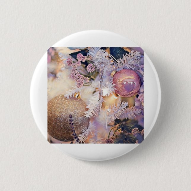 Lila und rosa Weihnachtsschmuck Button (Vorderseite)