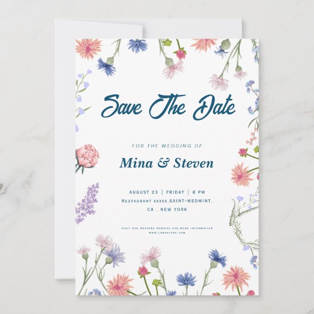 Lila und rosa Wildblumen Save The Date (Vorderseite)