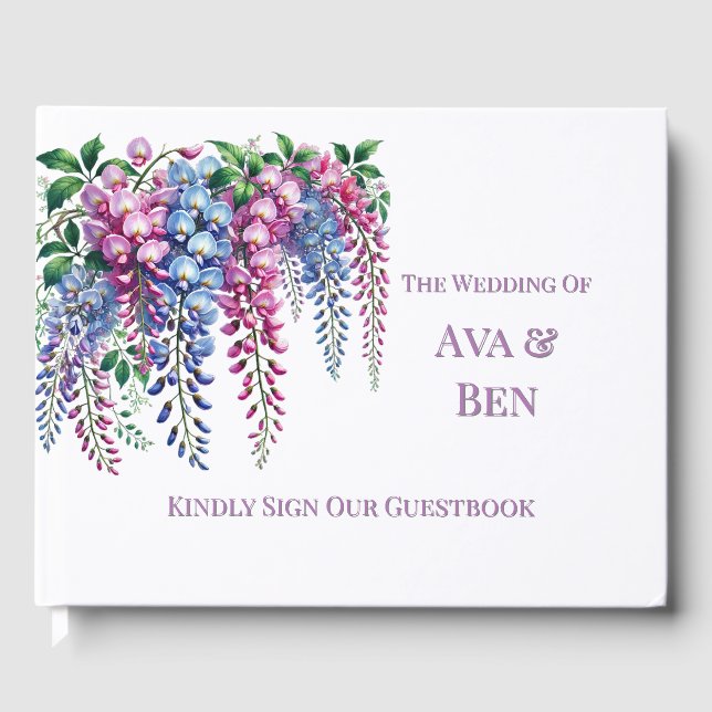 Lila und rosa Wisteria Blume Wedding Gästebuch (Vorderseite)