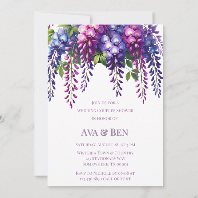 Lila und rosa Wisteria Wedding Couples Dusche Einladung (Vorderseite)