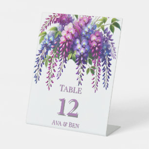 Lila und rosa Wisteria Wedding Tischnummer Sockelschild