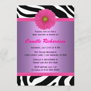 Lila und rosa, Zebra, Girl-Baby-Dusche Einladung