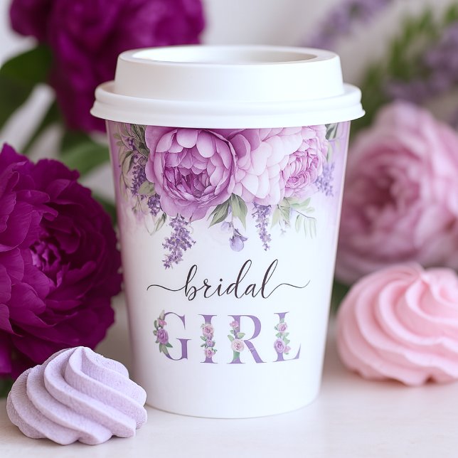 Lila und rosafarbene Blume Brautparty Girl Pappbecher (Purple And Pink Garden Flowers Bridal Shower Girl Paper Cups)