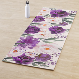 Lila und rosafarbene Blume, personalisierbar Yogamatte