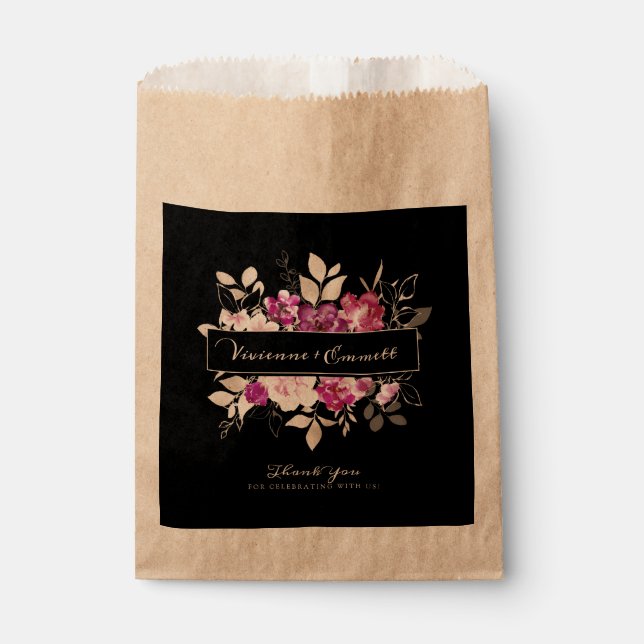 Lila und rosafarbene Blüte bei Schwarzer Hochzeit Geschenktütchen (Vorderseite)