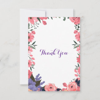 Lila und rosafarbene florale Hochzeit Danke Karte