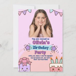 Lila und rosafarbene Geburtstagsparty für Kinder Einladung
