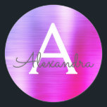 Lila und rosafarbene Girly-Metallic-Monogramm Runder Aufkleber<br><div class="desc">Moderne Lila und rosafarbene Ombre Imitate Girly Metallic Edelstahlfolien Elegant Sticker. Dieser Aufkleber kann so angepasst werden,  dass er Ihren Anfangs- und Vornamen für ein Geschenkpaket enthält.</div>