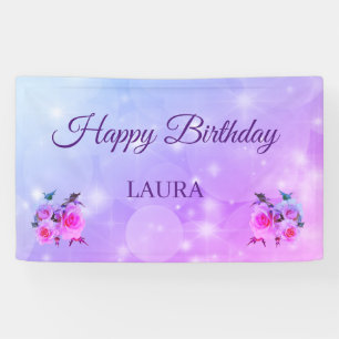 Lila und rosafarbene Rosen Personalisierter Glück Banner