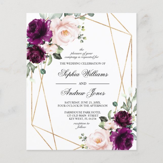 Lila und rosafarbene Rosenhochzeit - Einladung (Vorderseite)