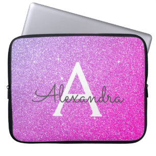 Lila und rosafarbener Glitzer und Monogramm Laptopschutzhülle