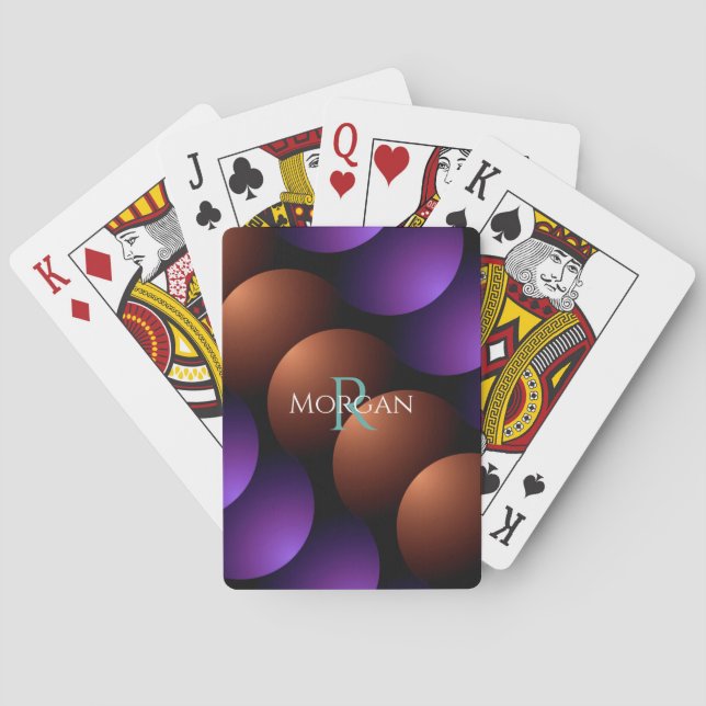 Lila und Rose-Gold-Halbkreise, Monogramm benennen Spielkarten (Rückseite)
