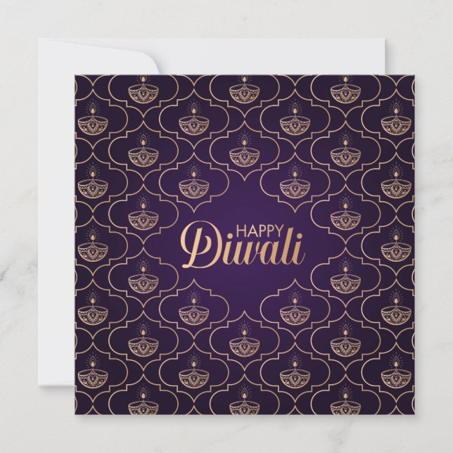 Lila und Rose Goldmuster Happy Diwali Karte (Vorderseite)