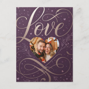 Lila und Roségold Valentinstag-Liebesfoto-Design Postkarte