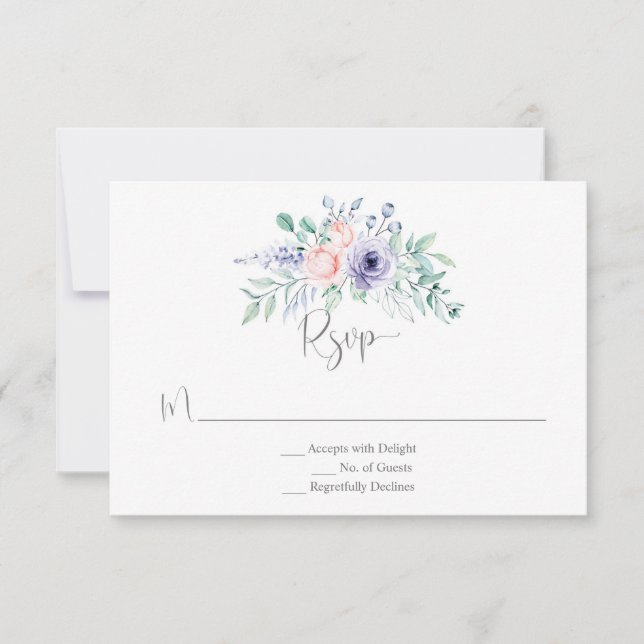 Lila und rot-grüne Aquarellfarben Rose RSVP Karte (Vorderseite)