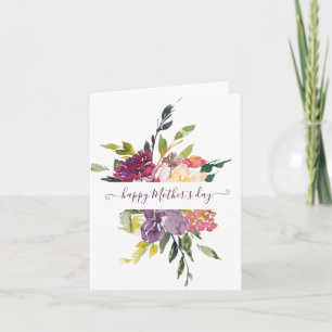 Lila und rote Aquarell-Blumen personalisiert Karte