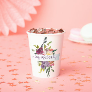 Lila und rote Aquarell-Blumen personalisiert Pappbecher