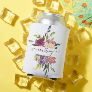 Lila und rote Aquarellblumen personalisiert Dosenkühler
