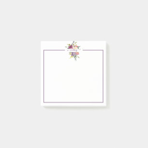 Lila und rote Aquarellblumen personalisiert Post-it Klebezettel