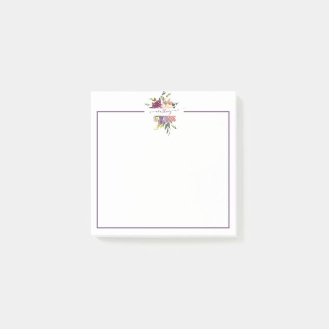 Lila und rote Aquarellblumen personalisiert Post-it Klebezettel (Vorderseite)