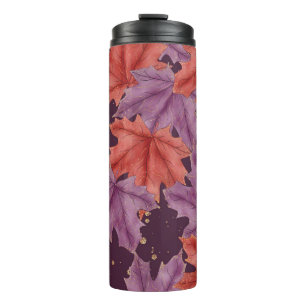 LILA UND ROTE AUTUMNMAPLE-BLÄTTER THERMOSBECHER