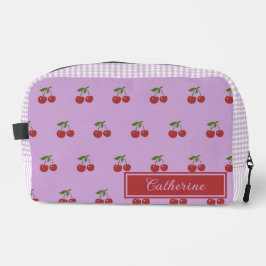Lila und rote Kirsch-Gingham-Muster einfache Früch Waschbeutel