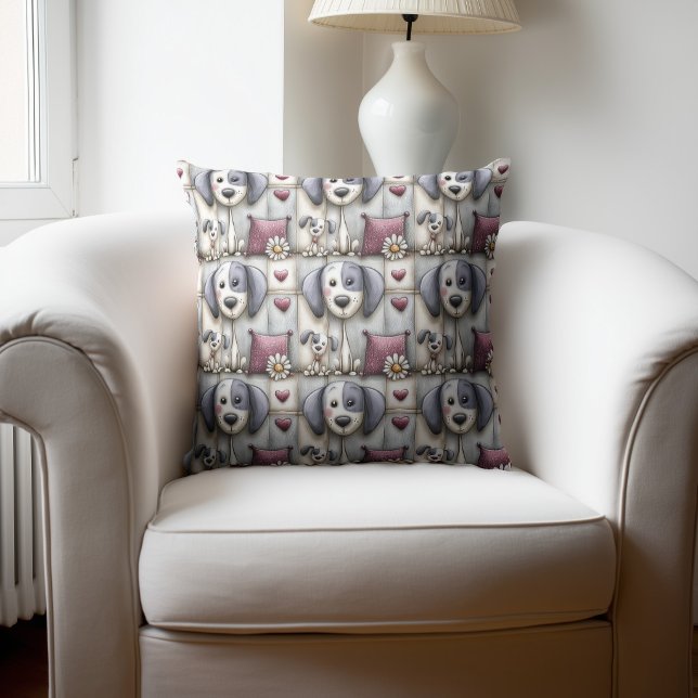Lila und rote Patchwork-Hundemuster Kissen (Von Creator hochgeladen)