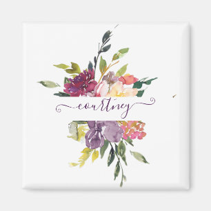 Lila und rote Wasserfarbe florale personalisiert Magnet