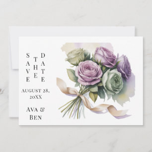 Lila und Salbeigrüne Hochzeit - Save The Date Kart