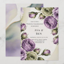 Lila und Salbeigrüne Rosen Gemalte Hochzeit