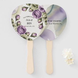 Lila und Salbeigrüne Rosen Wasserfarben-Hochzeit Fächer