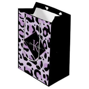 Lila und schwarz geächtete Leopard-Printmonogramm Mittlere Geschenktüte