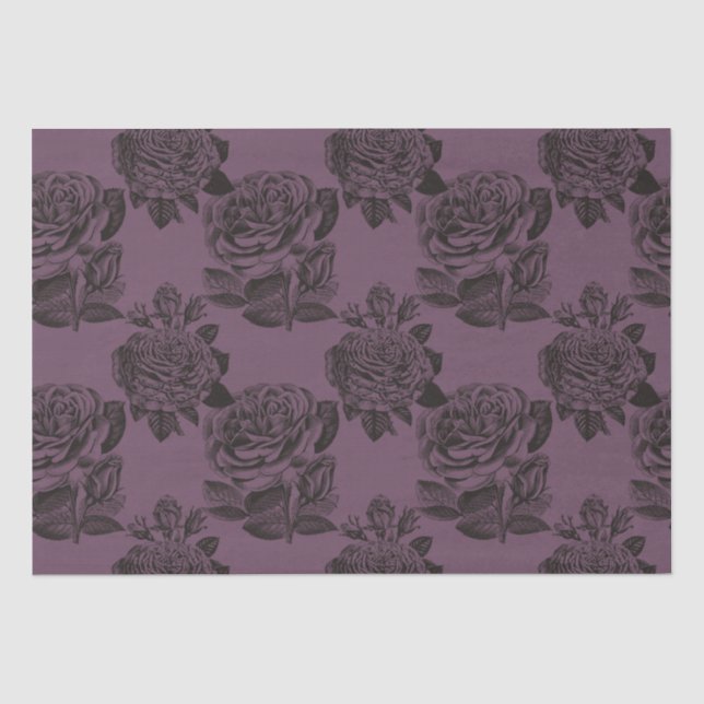 Lila und schwarz-gotische Rose Muster Halloween Seidenpapier (Vorderseite)