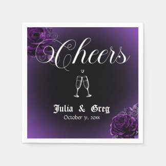 Lila und schwarz-gotischer Hochzeitscocktail Napki Serviette