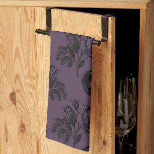 Lila und schwarz-gotisches Blumenmuster Halloween Geschirrtuch