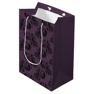 Lila und schwarz-gotisches Blumenmuster Halloween Mittlere Geschenktüte