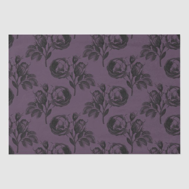 Lila und schwarz-gotisches Blumenmuster Halloween Seidenpapier (Vorderseite)