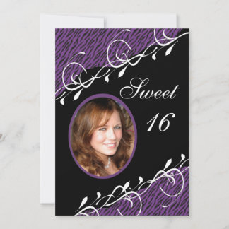 Lila und schwarz Zebra Print Sweet 16 Einladung