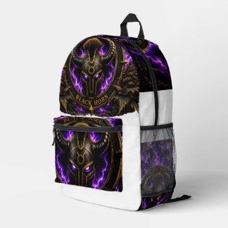 Lila und schwarze Black Horns Rucksack – Fantasie-