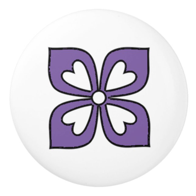 Lila und schwarze Blume Keramikknauf (Vorderseite)